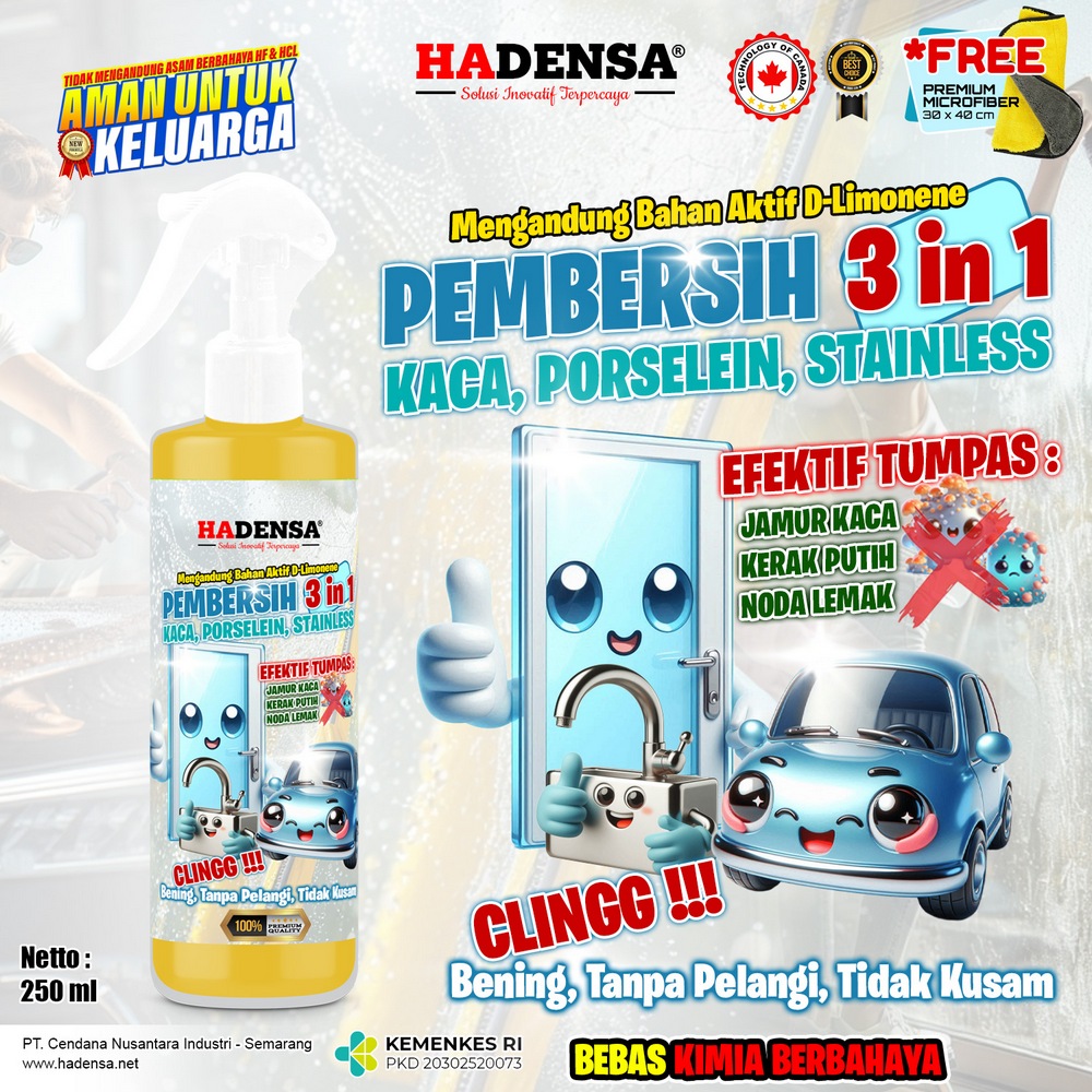 Pembersih 3 in 1 Kaca, Porselein & Stainless – Bening Tanpa Pelangi, Anti Kusam
